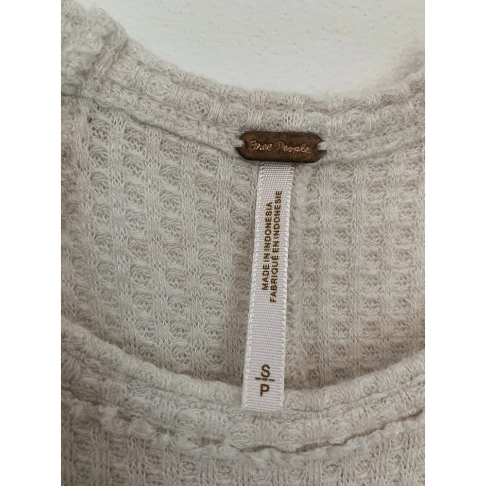 Free People‎ Sz S Ventura Pullover Beige Thermal Waffle Loose Cozy Soft Lounge